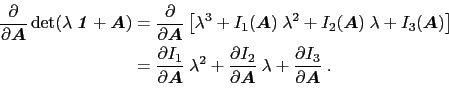 \begin{equation*}\begin{aligned}\ensuremath{\frac{\partial }{\partial \ensuremat...<br />
			...rtial I_3}{\partial \ensuremath{\boldsymbol{A}}}} . \end{aligned}\end{equation*}